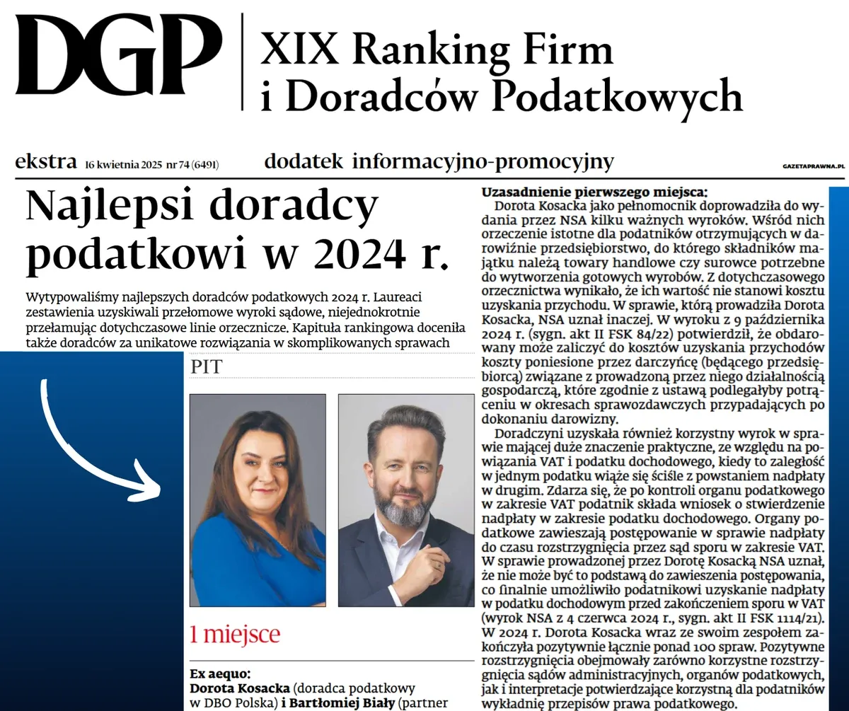XIX Ranking Firm i Doradców Podatkowych  - Dziennik Gazeta Prawna, Najlepsi Doradcy Podatkowi w 2024 r.