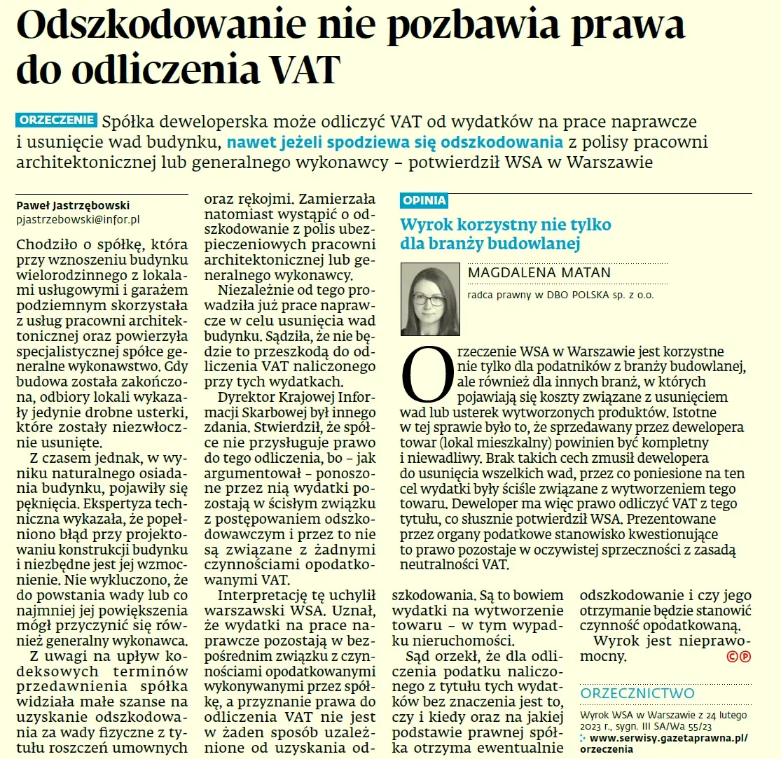 Dziennik Gazeta Prawna - wyrok klienta DBO Polska